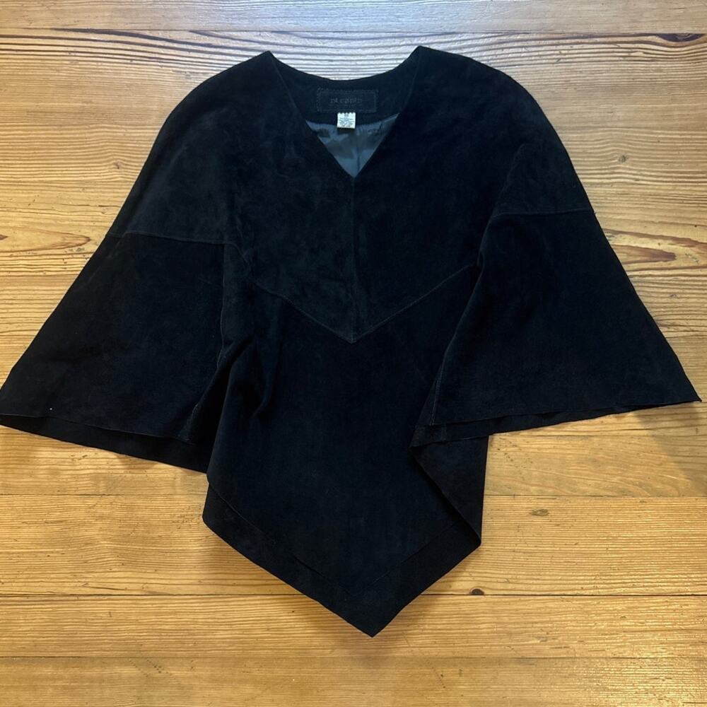 Decoded black suede leather pull over poncho coat‎ SIZE XS